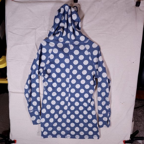 Betabrand Blue Polka Dot Cowl Neck Pullover Tunic Hoodie Large Made in USA - Picture 2 of 16